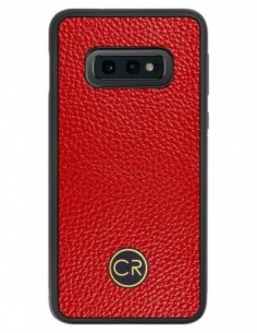 Etui premium skórzane, case na smartfon SAMSUNG GALAXY S10E. Skóra floater czerwona ze złotą blaszką.