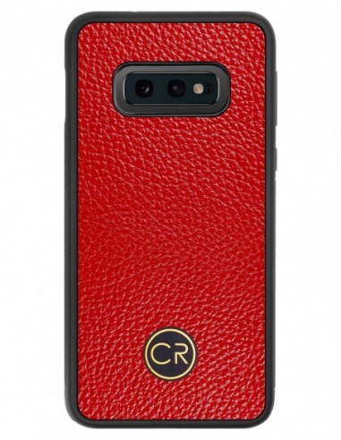 Etui premium skórzane, case na smartfon SAMSUNG GALAXY S10E. Skóra floater czerwona ze złotą blaszką.