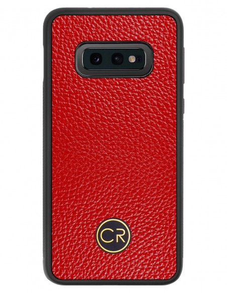 Etui premium skórzane, case na smartfon SAMSUNG GALAXY S10E. Skóra floater czerwona ze złotą blaszką.