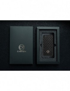 Etui premium skórzane, case na smartfon APPLE iPhone 6S. Skóra pikowana czarna ze złotą blaszką. 2