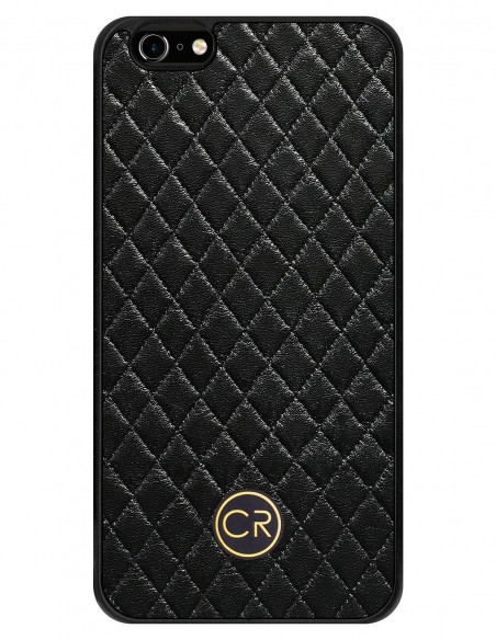 Etui premium skórzane, case na smartfon APPLE iPhone 6 PLUS. Skóra pikowana czarna ze złotą blaszką.