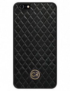 Etui premium skórzane, case na smartfon APPLE iPhone 6S PLUS. Skóra pikowana czarna ze złotą blaszką.