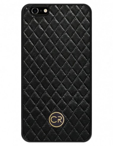 Etui premium skórzane, case na smartfon APPLE iPhone 6S PLUS. Skóra pikowana czarna ze złotą blaszką.