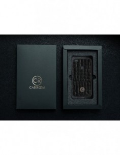 Etui premium skórzane, case na smartfon HUAWEI P9 LITE 2017. Skóra krokodyl czarna ze złotą blaszką. 2