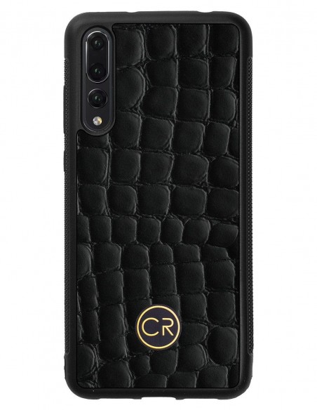 Etui premium skórzane, case na smartfon HUAWEI P20 PRO. Skóra krokodyl czarna ze złotą blaszką. Etui premium skórzane, case na smartfon HUAWEI P20 PRO. Skóra krokodyl czarna ze złotą blaszką.