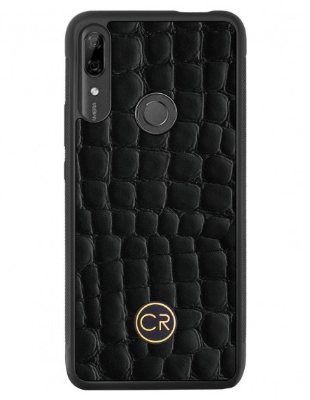 Etui premium skórzane, case na smartfon HUAWEI P SMART Z. Skóra krokodyl czarna ze złotą blaszką.