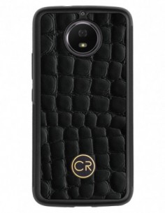 Etui premium skórzane, case na smartfon MOTOROLA G5S. Skóra krokodyl czarna ze złotą blaszką.