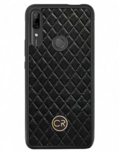 Etui premium skórzane, case na smartfon HUAWEI P SMART Z. Skóra pikowana czarna ze złotą blaszką.