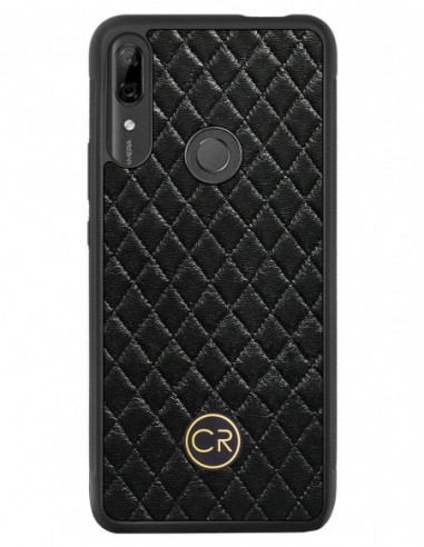 Etui premium skórzane, case na smartfon HUAWEI P SMART Z. Skóra pikowana czarna ze złotą blaszką.