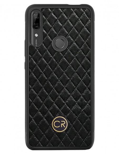 Etui premium skórzane, case na smartfon HUAWEI P SMART Z. Skóra pikowana czarna ze złotą blaszką.