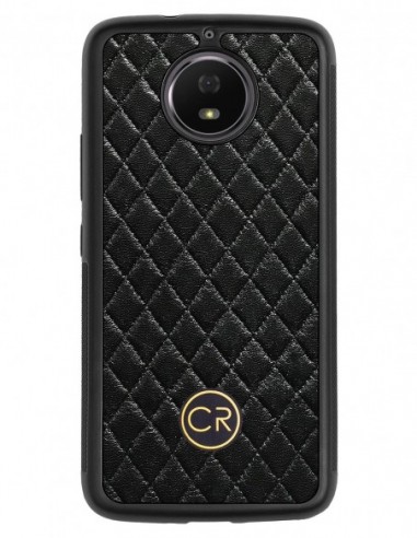 Etui premium skórzane, case na smartfon MOTOROLA G5S. Skóra pikowana czarna ze złotą blaszką.