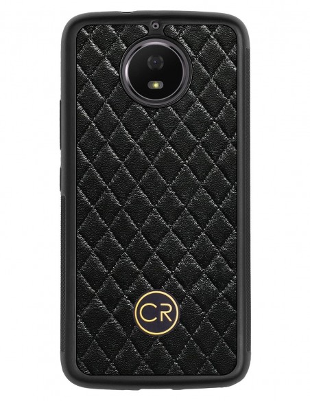 Etui premium skórzane, case na smartfon MOTOROLA G5S. Skóra pikowana czarna ze złotą blaszką.