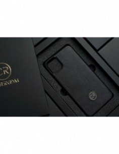 Etui premium skórzane, case na smartfon SAMSUNG GALAXY A6 PLUS. Skóra krokodyl czarna ze złotą blaszką. 2