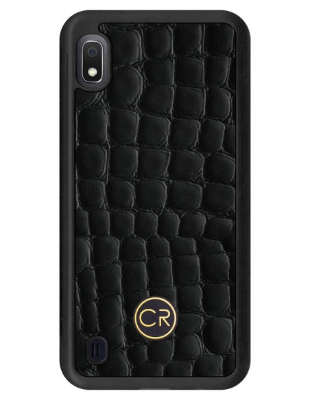 Etui premium skórzane, case na smartfon SAMSUNG GALAXY A10. Skóra krokodyl czarna ze złotą blaszką. Etui premium skórzane, case na smartfon SAMSUNG GALAXY A10. Skóra krokodyl czarna ze złotą blaszką.