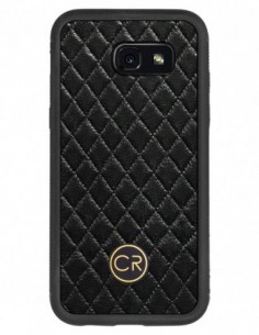 Etui premium skórzane, case na smartfon SAMSUNG GALAXY A5 2017. Skóra pikowana czarna ze złotą blaszką.