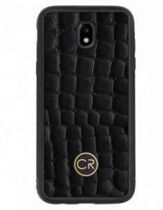 Etui premium skórzane, case na smartfon SAMSUNG GALAXY J5 2017. Skóra krokodyl czarna ze złotą blaszką.