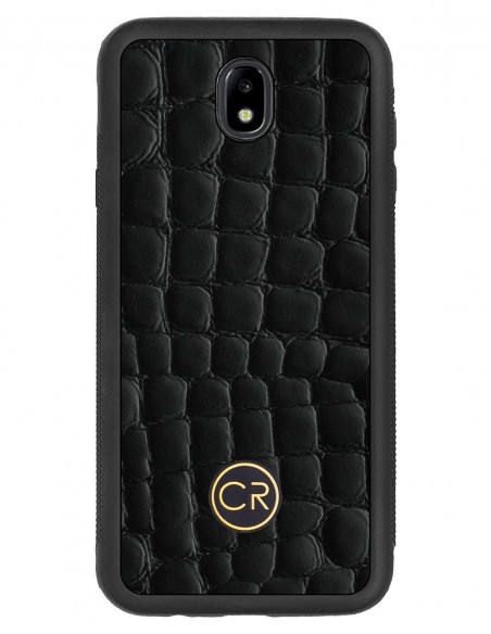 Etui premium skórzane, case na smartfon SAMSUNG GALAXY J7 2017. Skóra krokodyl czarna ze złotą blaszką. Etui premium skórzane, case na smartfon SAMSUNG GALAXY J7 2017. Skóra krokodyl czarna ze złotą blaszką.