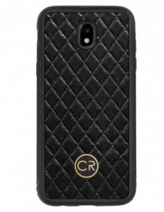 Etui premium skórzane, case na smartfon SAMSUNG GALAXY J5 2017. Skóra pikowana czarna ze złotą blaszką.