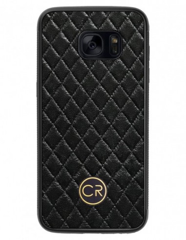 Etui premium skórzane, case na smartfon SAMSUNG GALAXY S7 EDGE. Skóra pikowana czarna ze złotą blaszką. Etui premium skórzane, case na smartfon SAMSUNG GALAXY S7 EDGE. Skóra pikowana czarna ze złotą blaszką.