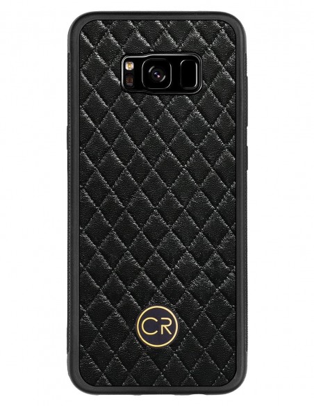 Etui premium skórzane, case na smartfon SAMSUNG GALAXY S8 PLUS. Skóra pikowana czarna ze złotą blaszką.