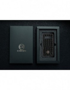 Etui premium skórzane, case na smartfon SAMSUNG GALAXY S10. Skóra krokodyl czarna ze złotą blaszką. 2