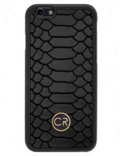 Etui premium skórzane, case na smartfon APPLE iPhone 6S. Skóra pyton czarna ze złotą blaszką.