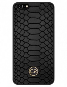 Etui premium skórzane, case na smartfon APPLE iPhone 6 PLUS. Skóra pyton czarna ze złotą blaszką.