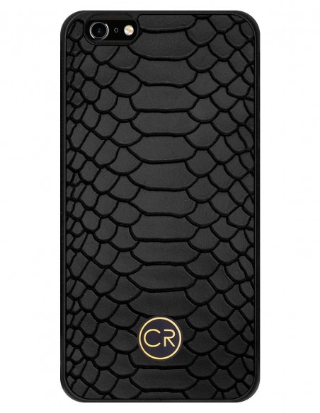Etui premium skórzane, case na smartfon APPLE iPhone 6S PLUS. Skóra pyton czarna ze złotą blaszką.