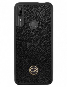 Etui premium skórzane, case na smartfon HUAWEI P SMART Z. Skóra floater czarna ze złotą blaszką.