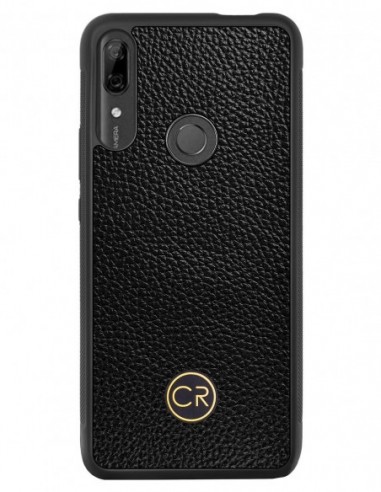 Etui premium skórzane, case na smartfon HUAWEI P SMART Z. Skóra floater czarna ze złotą blaszką.