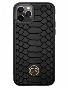 Etui premium skórzane, case na smartfon APPLE iPhone 11 PRO. Skóra pyton czarna ze złotą blaszką.