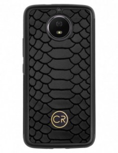 Etui premium skórzane, case na smartfon MOTOROLA G5S. Skóra pyton czarna ze złotą blaszką.