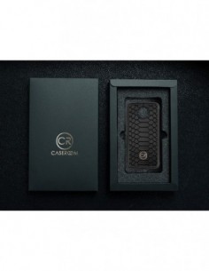 Etui premium skórzane, case na smartfon MOTOROLA G5S. Skóra pyton czarna ze złotą blaszką. 2