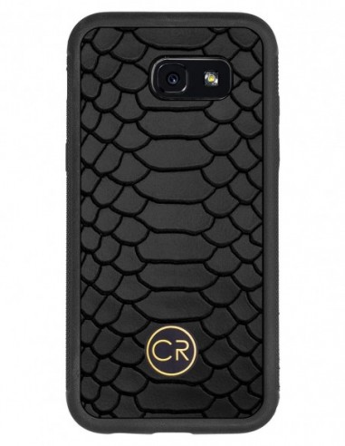 Etui premium skórzane, case na smartfon SAMSUNG GALAXY A5 2017. Skóra pyton czarna ze złotą blaszką.