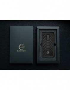 Etui premium skórzane, case na smartfon SAMSUNG GALAXY A6 PLUS. Skóra pyton czarna ze złotą blaszką. 2