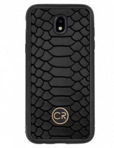 Etui premium skórzane, case na smartfon SAMSUNG GALAXY J5 2017. Skóra pyton czarna ze złotą blaszką.