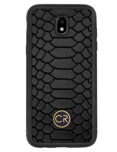 Etui premium skórzane, case na smartfon SAMSUNG GALAXY J5 2017. Skóra pyton czarna ze złotą blaszką.