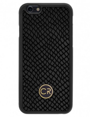 Etui premium skórzane, case na smartfon APPLE iPhone 6. Skóra iguana czarna ze złotą blaszką.