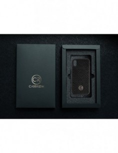 Etui premium skórzane, case na smartfon APPLE iPhone X. Skóra iguana czarna ze złotą blaszką. 2