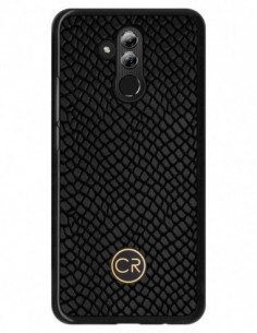 Etui premium skórzane, case na smartfon HUAWEI MATE 20 LITE. Skóra iguana czarna ze złotą blaszką.