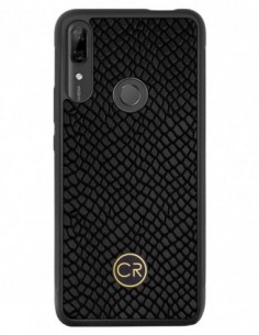 Etui premium skórzane, case na smartfon HUAWEI P SMART Z. Skóra iguana czarna ze złotą blaszką.