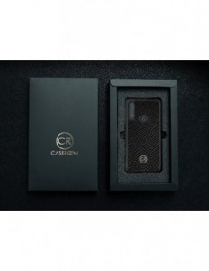 Etui premium skórzane, case na smartfon HUAWEI P SMART Z. Skóra iguana czarna ze złotą blaszką. 2