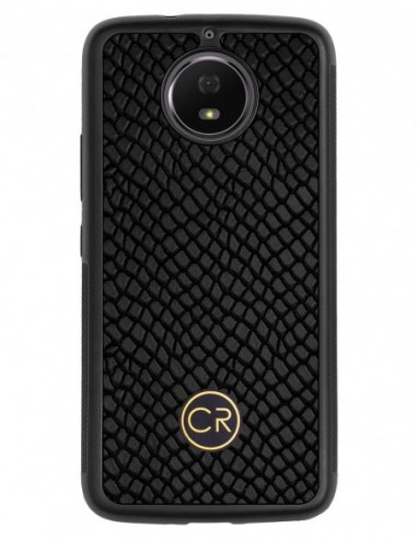 Etui premium skórzane, case na smartfon MOTOROLA G5S. Skóra iguana czarna ze złotą blaszką.