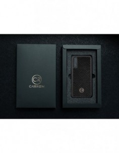 Etui premium skórzane, case na smartfon SAMSUNG GALAXY A70. Skóra iguana czarna ze złotą blaszką. 2