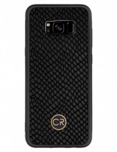 Etui premium skórzane, case na smartfon SAMSUNG GALAXY S8 PLUS. Skóra iguana czarna ze złotą blaszką.