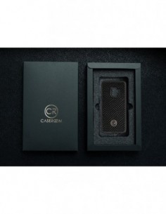 Etui premium skórzane, case na smartfon SAMSUNG GALAXY S9. Skóra iguana czarna ze złotą blaszką. 2