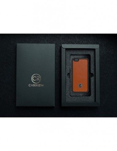Etui premium skórzane, case na smartfon APPLE iPhone 6. Skóra floater ruda ze złotą blaszką.