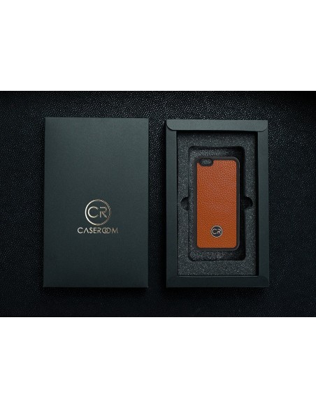 Etui premium skórzane, case na smartfon APPLE iPhone 6. Skóra floater ruda ze złotą blaszką.
