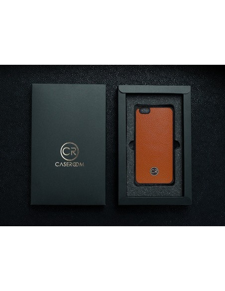 Etui premium skórzane, case na smartfon APPLE iPhone 6 PLUS. Skóra floater ruda ze złotą blaszką.