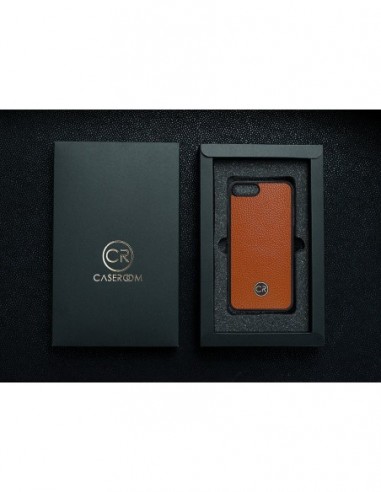 Etui premium skórzane, case na smartfon APPLE iPhone 7 PLUS. Skóra floater ruda ze złotą blaszką.